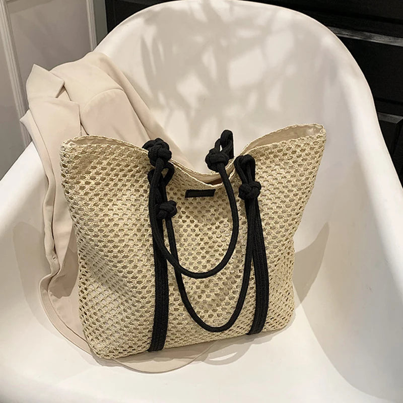 Hand-woven Women's Shoulder Handbag Bohemian 2024 Summer Fashion Straw Beach Tote Bag Travel Shopper Weaving Shopping Bags