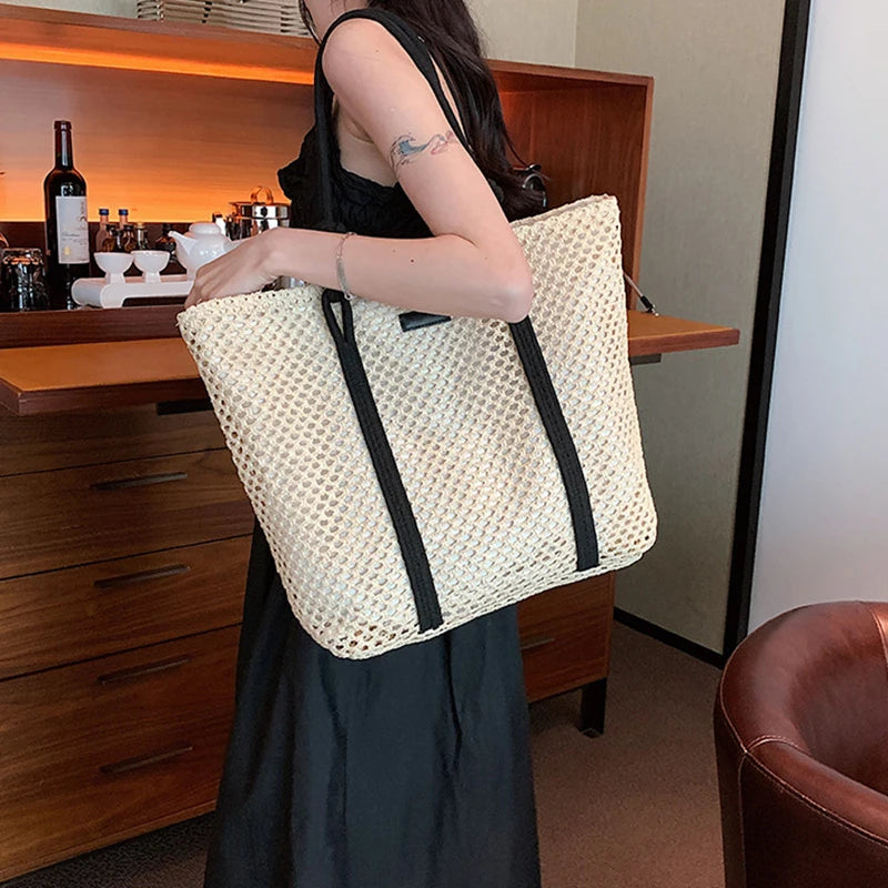 Hand-woven Women's Shoulder Handbag Bohemian 2024 Summer Fashion Straw Beach Tote Bag Travel Shopper Weaving Shopping Bags