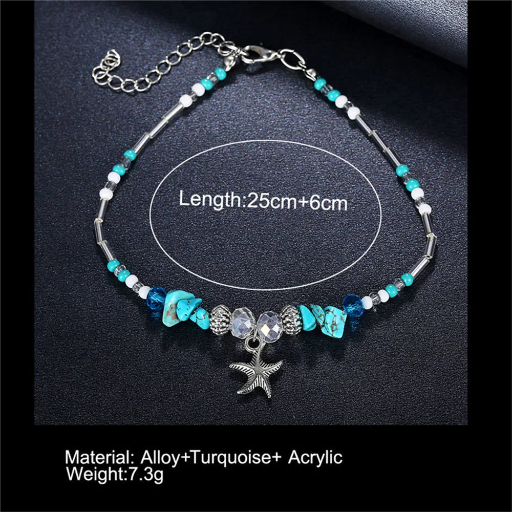 Bohemian Shell Starfish Summer Beach Anklets for Women Tortoise Ankle Bracelet on Leg Girls Barefoot Handcraft Chain Jewelry