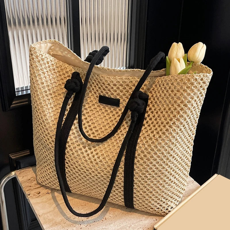 Hand-woven Women's Shoulder Handbag Bohemian 2024 Summer Fashion Straw Beach Tote Bag Travel Shopper Weaving Shopping Bags