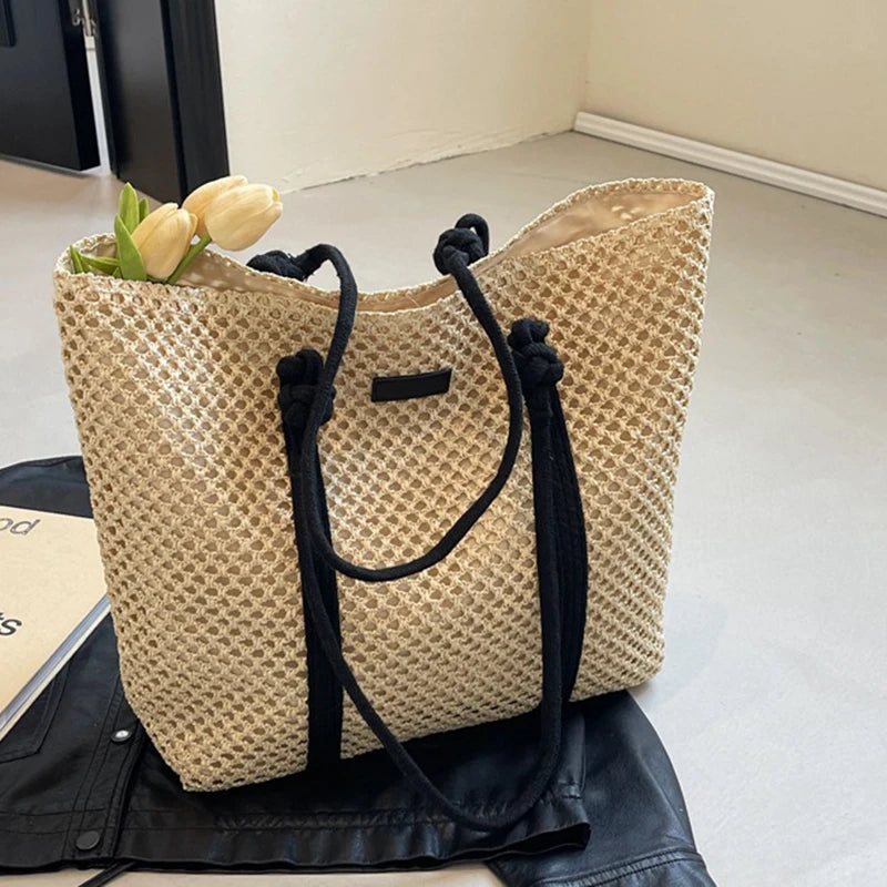 Hand-woven Women's Shoulder Handbag Bohemian 2024 Summer Fashion Straw Beach Tote Bag Travel Shopper Weaving Shopping Bags