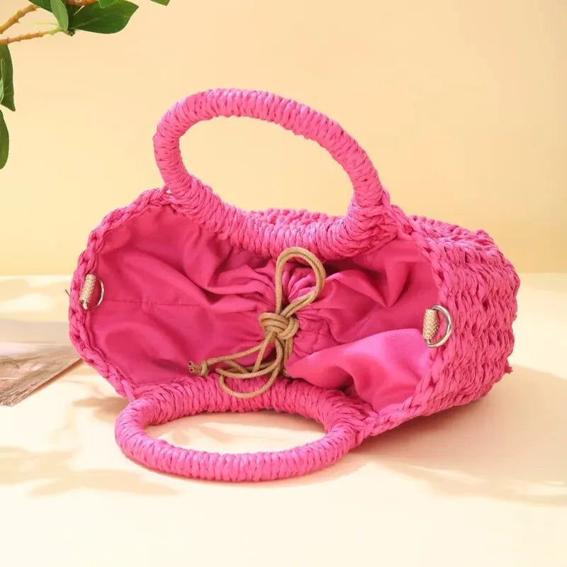 Handwoven Straw Rattan Half-Moon Beach Handbag Large Capacity Women Summer Hollow Out Crossbody Shoulder Bag