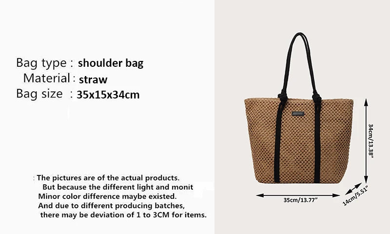 Hand-woven Women's Shoulder Handbag Bohemian 2024 Summer Fashion Straw Beach Tote Bag Travel Shopper Weaving Shopping Bags