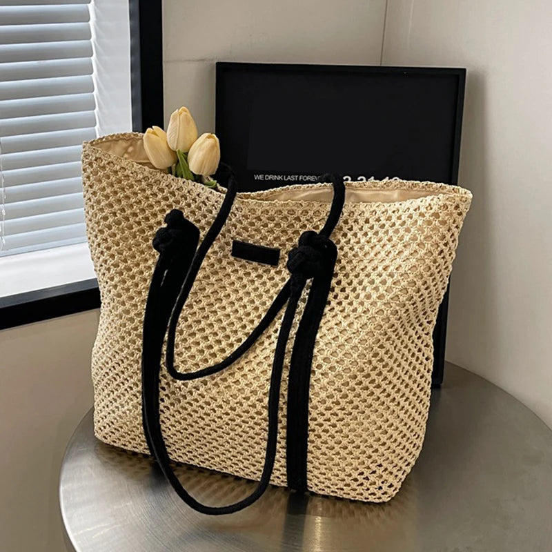 Hand-woven Women's Shoulder Handbag Bohemian 2024 Summer Fashion Straw Beach Tote Bag Travel Shopper Weaving Shopping Bags