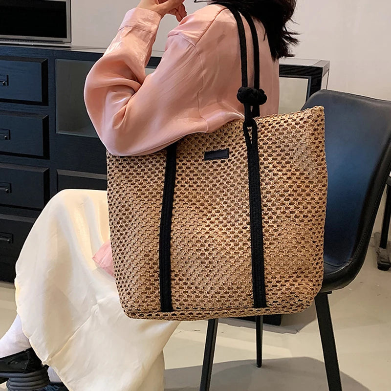 Hand-woven Women's Shoulder Handbag Bohemian 2024 Summer Fashion Straw Beach Tote Bag Travel Shopper Weaving Shopping Bags