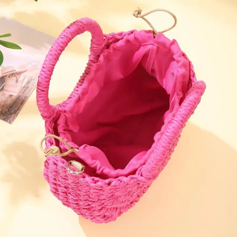 Handwoven Straw Rattan Half-Moon Beach Handbag Large Capacity Women Summer Hollow Out Crossbody Shoulder Bag