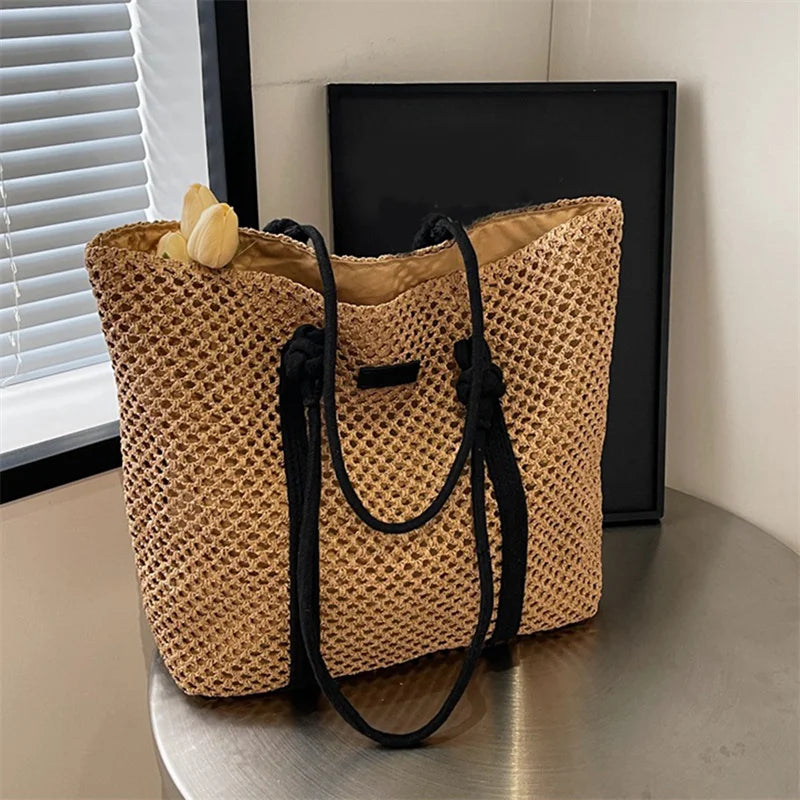 Hand-woven Women's Shoulder Handbag Bohemian 2024 Summer Fashion Straw Beach Tote Bag Travel Shopper Weaving Shopping Bags