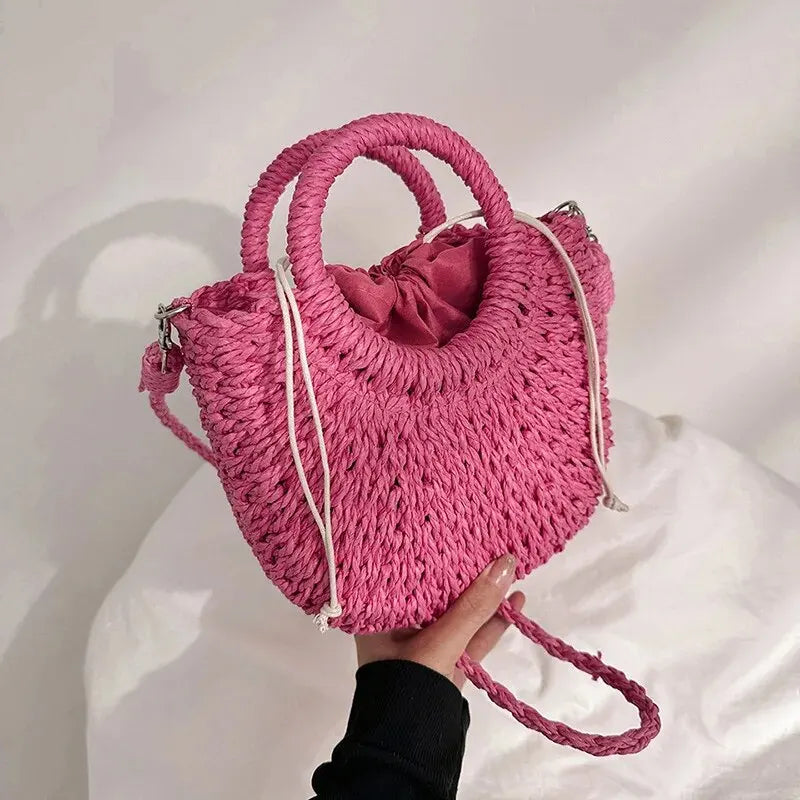 Handwoven Straw Rattan Half-Moon Beach Handbag Large Capacity Women Summer Hollow Out Crossbody Shoulder Bag