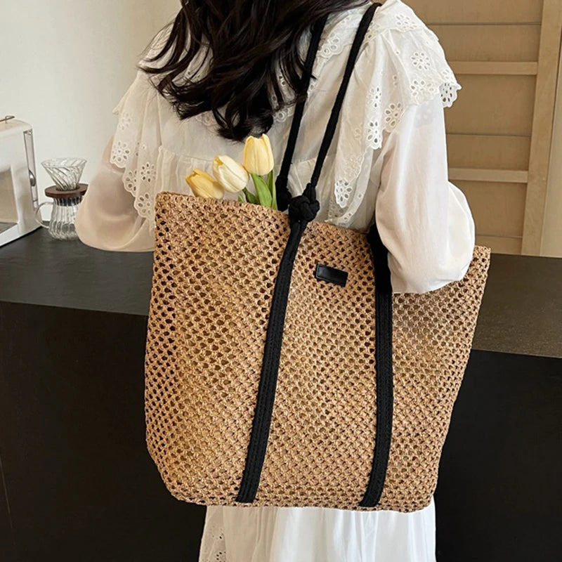 Hand-woven Women's Shoulder Handbag Bohemian 2024 Summer Fashion Straw Beach Tote Bag Travel Shopper Weaving Shopping Bags