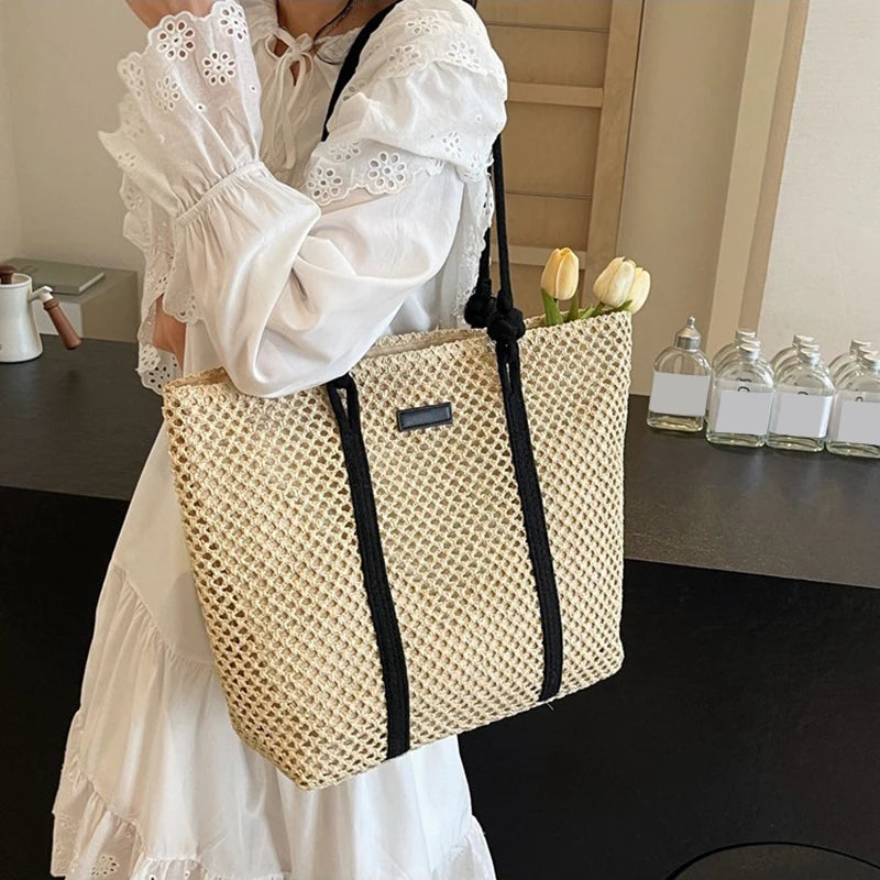 Hand-woven Women's Shoulder Handbag Bohemian 2024 Summer Fashion Straw Beach Tote Bag Travel Shopper Weaving Shopping Bags