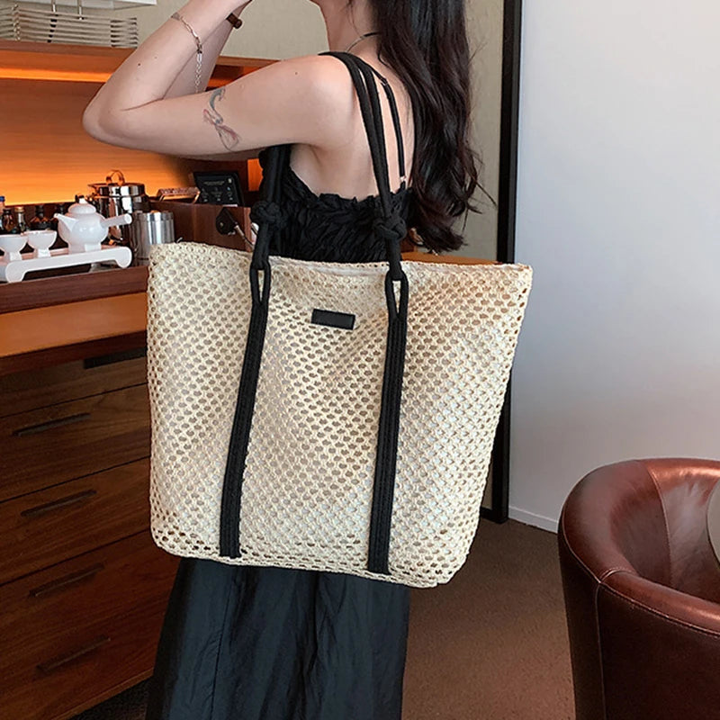 Hand-woven Women's Shoulder Handbag Bohemian 2024 Summer Fashion Straw Beach Tote Bag Travel Shopper Weaving Shopping Bags