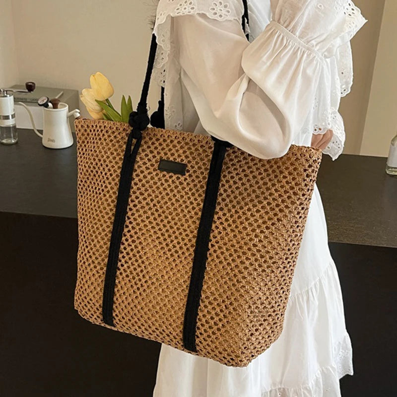 Hand-woven Women's Shoulder Handbag Bohemian 2024 Summer Fashion Straw Beach Tote Bag Travel Shopper Weaving Shopping Bags