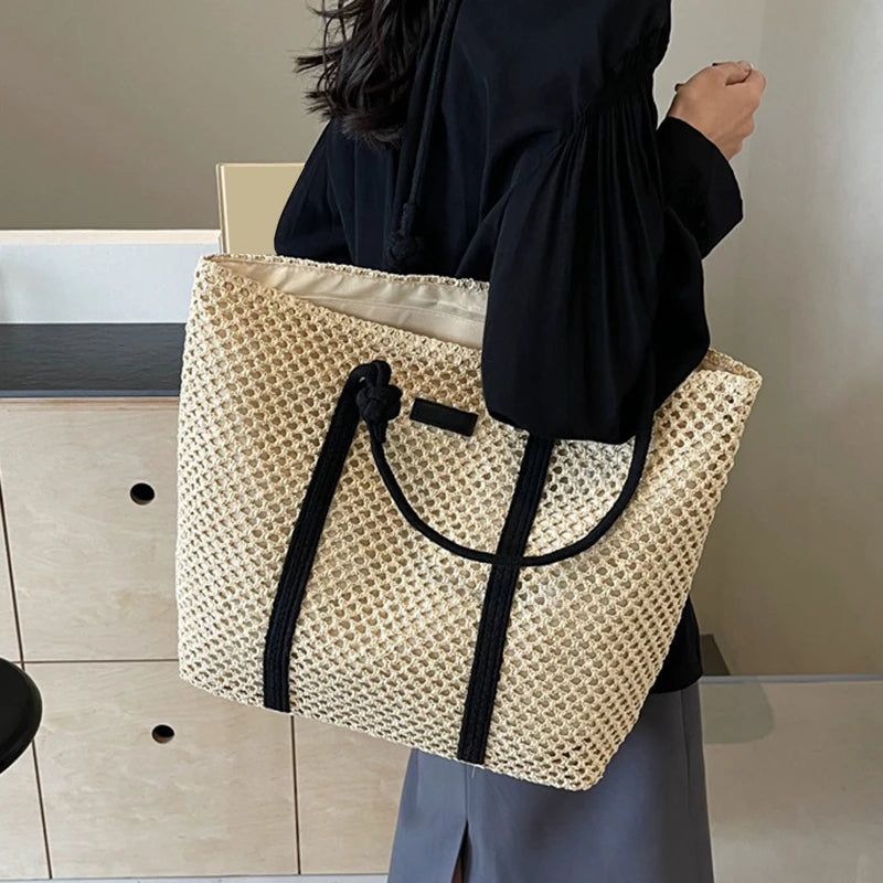 Hand-woven Women's Shoulder Handbag Bohemian 2024 Summer Fashion Straw Beach Tote Bag Travel Shopper Weaving Shopping Bags