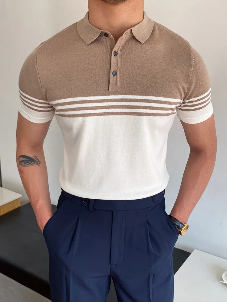 Summer Men Fashion Polo Shirts Short Sleeve Turn-down Collar Patchwork Casual Polos Mens Clothing Male Tops Pullover Streetwear