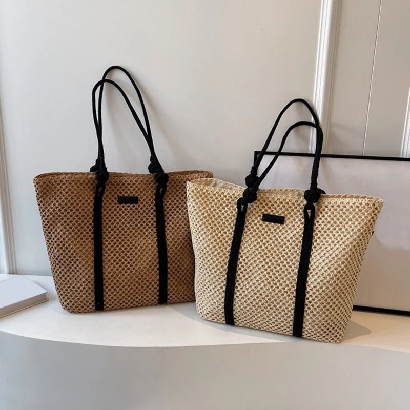 Hand-woven Women's Shoulder Handbag Bohemian 2024 Summer Fashion Straw Beach Tote Bag Travel Shopper Weaving Shopping Bags