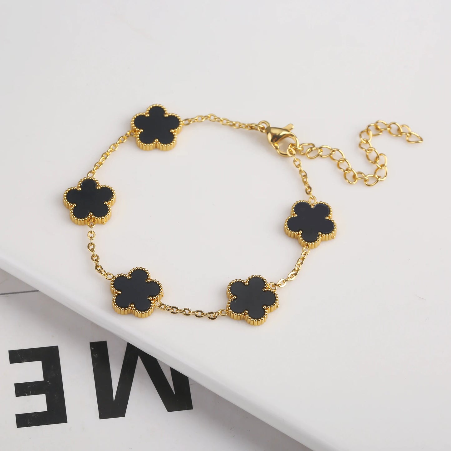 Adjustable New Design Gold Plated Stainless Steel 316L Plant Flower Bracelet With Five Leaf Petals Women's Luxury Gifts Clover