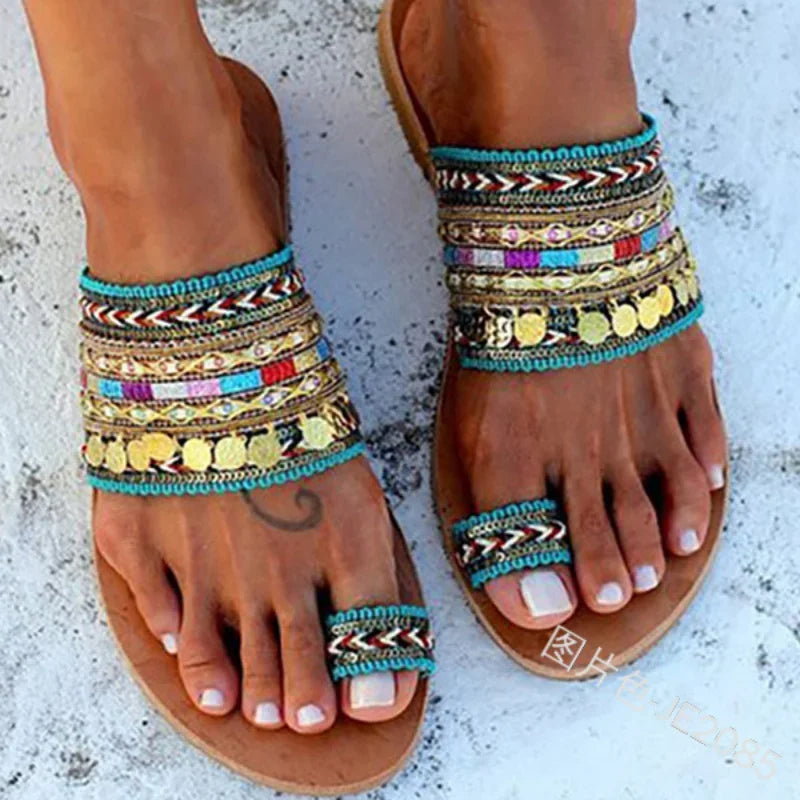 Slippers Women Sandals Summer Greek Style Boho Folk-custom Ladies Flat Shoes Casual Breathable Comfortable Beach Women Slippers