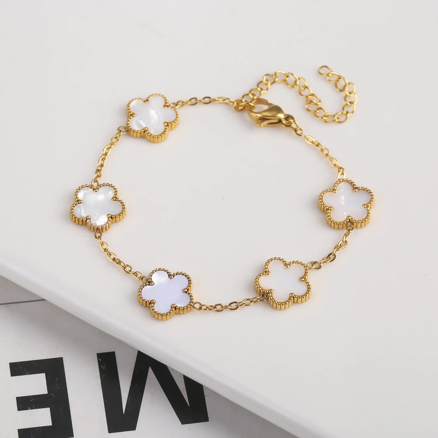 Adjustable New Design Gold Plated Stainless Steel 316L Plant Flower Bracelet With Five Leaf Petals Women's Luxury Gifts Clover