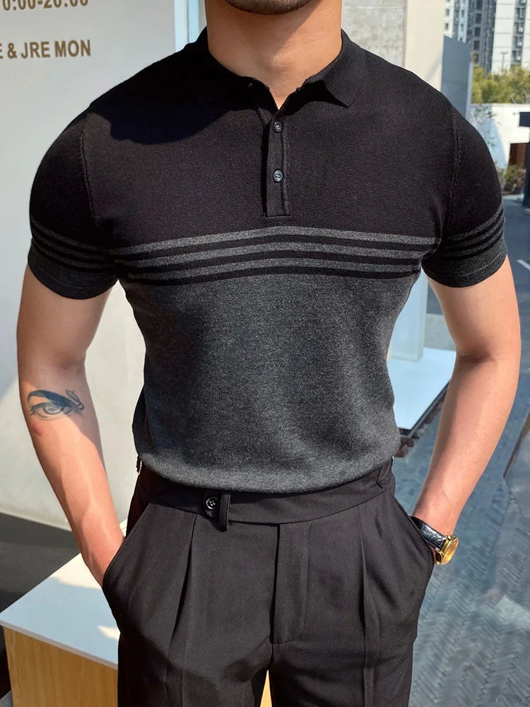 Summer Men Fashion Polo Shirts Short Sleeve Turn-down Collar Patchwork Casual Polos Mens Clothing Male Tops Pullover Streetwear