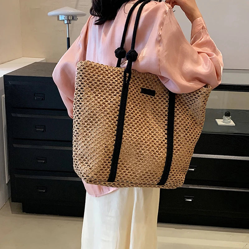 Hand-woven Women's Shoulder Handbag Bohemian 2024 Summer Fashion Straw Beach Tote Bag Travel Shopper Weaving Shopping Bags