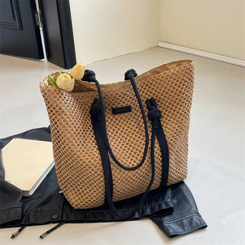 Hand-woven Women's Shoulder Handbag Bohemian 2024 Summer Fashion Straw Beach Tote Bag Travel Shopper Weaving Shopping Bags