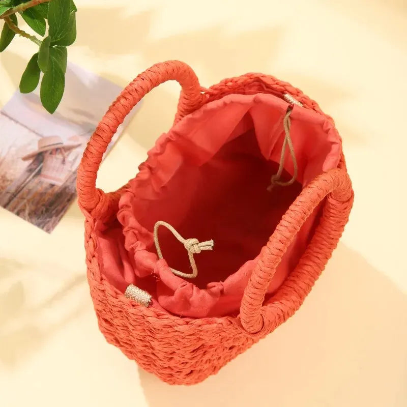 Handwoven Straw Rattan Half-Moon Beach Handbag Large Capacity Women Summer Hollow Out Crossbody Shoulder Bag