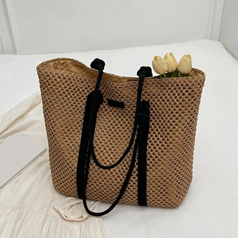 Hand-woven Women's Shoulder Handbag Bohemian 2024 Summer Fashion Straw Beach Tote Bag Travel Shopper Weaving Shopping Bags