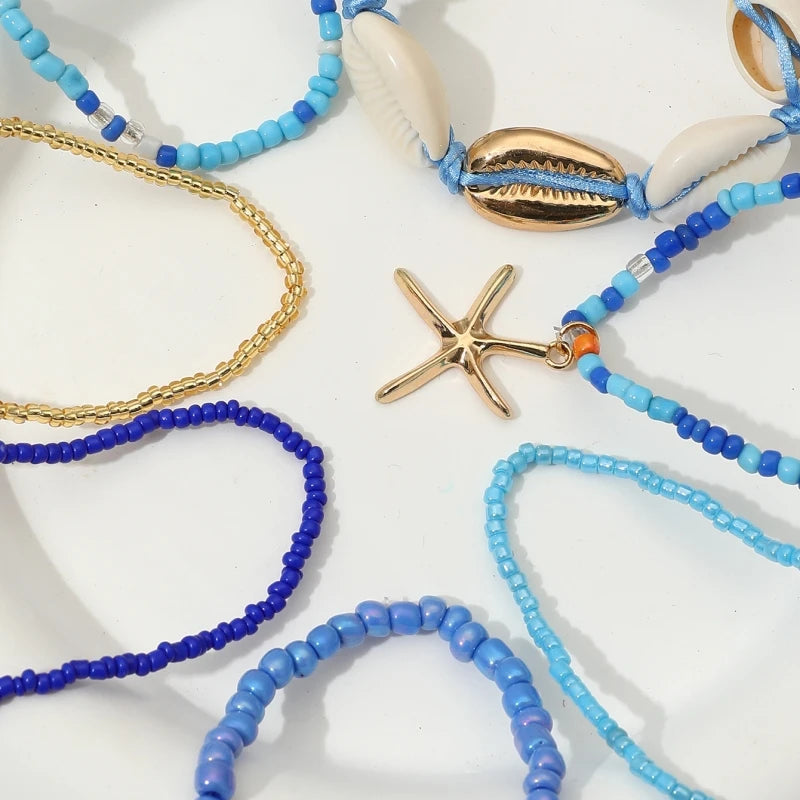 Bohemian Rice Beads Starfish Pendant Bracelet Set Fashion Summer Beach Sea Shell Multilayer Bracelets Jewelry Accessories