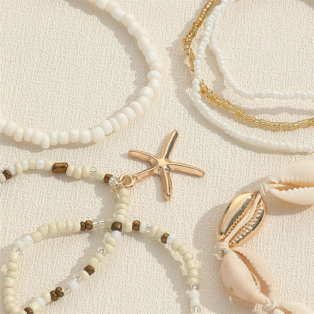 Bohemian Rice Beads Starfish Pendant Bracelet Set Fashion Summer Beach Sea Shell Multilayer Bracelets Jewelry Accessories